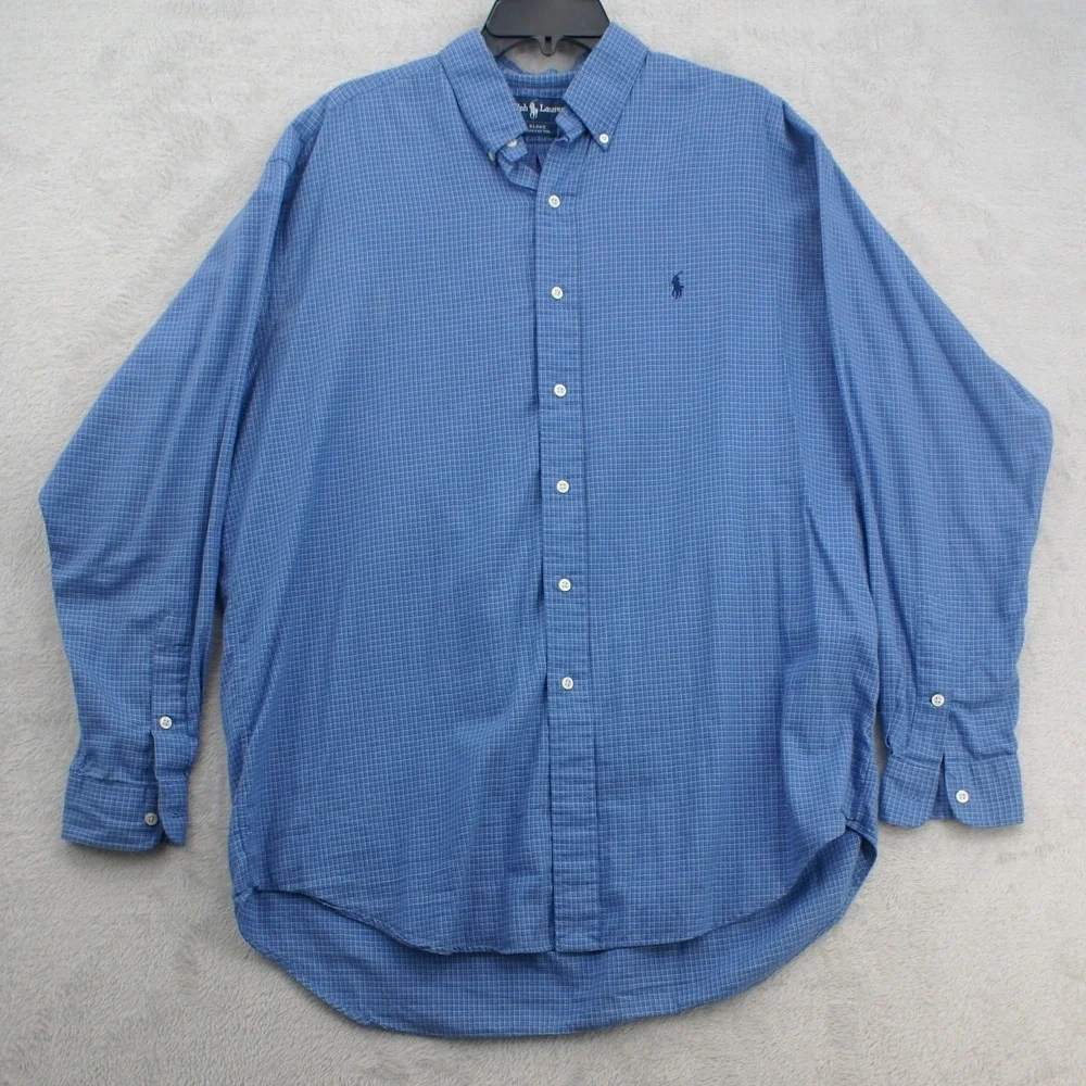 Polo Ralph Lauren Blake Mens Large Blue Check Cotton Button Down Shirt L Pony